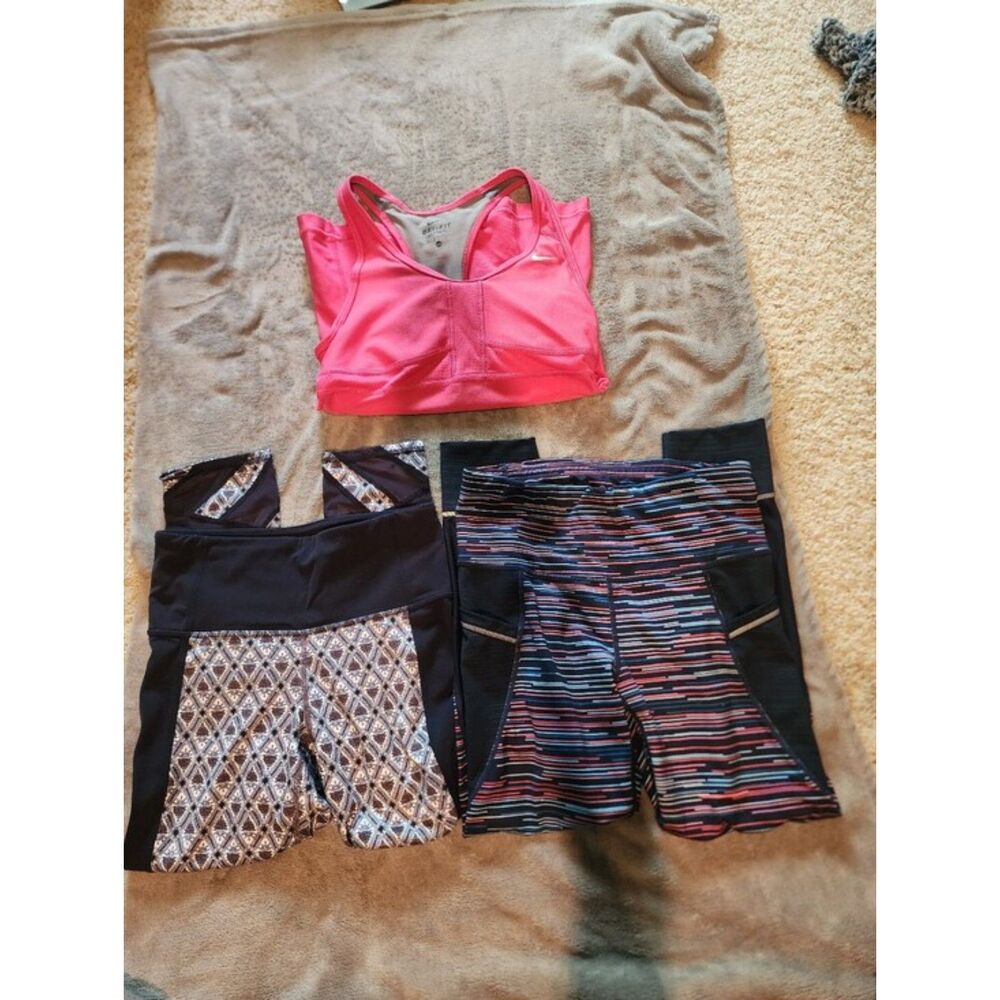 Athleta Sonar Mantra Capris Nike Lot XS 3pc Mesh Leggings Workout Tank Bundle